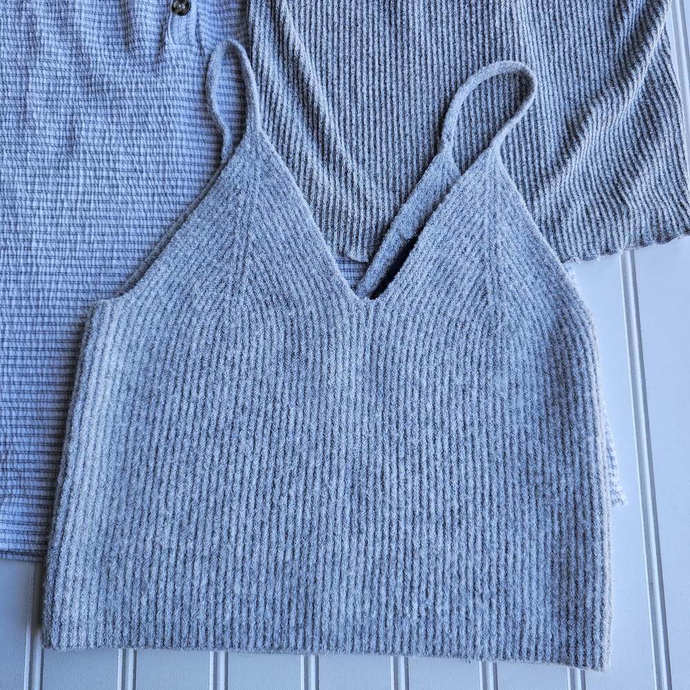 Bke, French Connection, American Eagle, Gray Ribbed Tank Top Set Womens XS - Picture 2 of 3